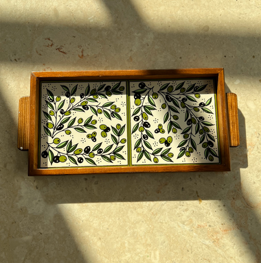 Dark Wooden Two-Tile Tray